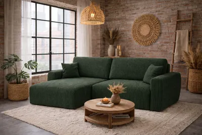 Produktbild von Kaiser Möbel Ecksofa mit Schlaffunktion und Bettkasten, Ariel XL, Cordstoff, Stoff Poso, Grün, Links