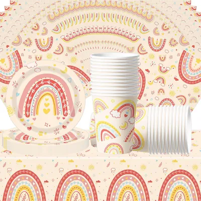 Imagen del producto de 61 piezas de decoración de mesa Bohemia Arcoíris para fiestas de cumpleaños