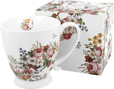 Produktbild von DUO FLORAL Jumbobecher 480 ml VINTAGE FLOWERS WHITE mit Fuß, New Bone China Porzellan