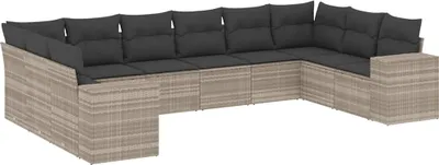 Produktbild von vidaXL 10-tlg. Garten-Sofagarnitur mit Kissen Hellgrau Poly Rattan