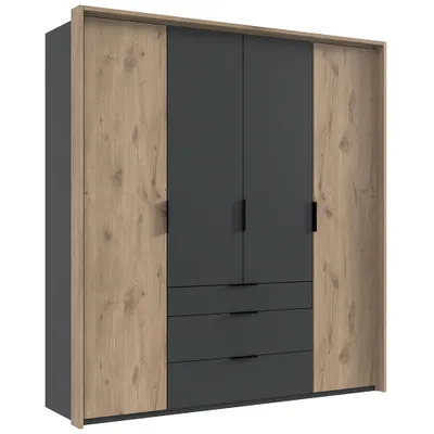 Produktbild von Kleiderschrank 204 cm inkl. Passepartoutrahmen in grau mit Eiche BIELLA-43