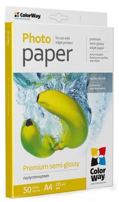 Zdjęcie produktu dla COLORWAY, papier fotograficzny, półmatowy, premium, 255 g/m², format A4, 50 sztuk