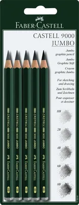 Immagine prodotto di Castell 9000 Jumbo HB 2B 4B 6B 8B matita su cartoncino blister Confezione da 5