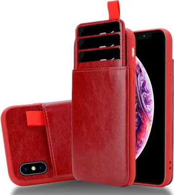 Produktbild von Cadorabo Hülle für Apple iPhone X / XS Schutz Hülle in Rot Handyhülle TPU Etui herausziehbare Karten-Steckplätzen