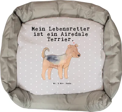 Produktbild von Mr. & Mrs. Panda Hundecouch Airedale Terrier Lebensretter - Grau Pastell - Geschenk, Weihnachten, Vatertag, Muttertag, Hund, Welpen, Valentinstag