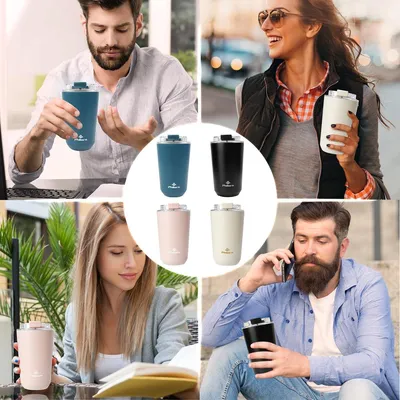 Image de Thermos coloré pour le café en voyage - Rose avec couvercle anti-fuite