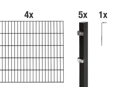 Produktbild von Alberts 627850 Doppelstabmattenzaun als 10 tlg. Zaun-Komplettset, matt schwarz, Höhe 120 cm, Länge 8 m