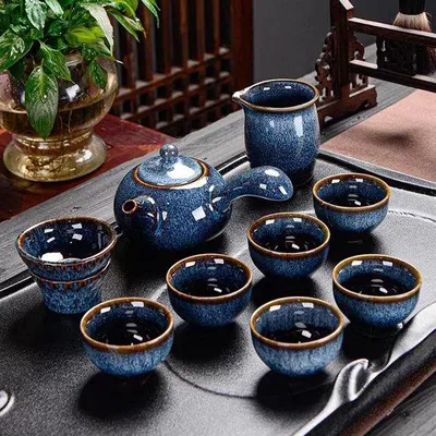 Productafbeelding van Famanu Thee-set, 9-delig - Chinees keramiekset met zijhandvat