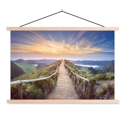 Produktbild von MuchoWow® Textilposter Berge - Natur - Weg 60x40 cm mit holzfarbenen Rahmen - Bilder