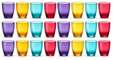 Image de Lot de 24 Verres à Jus Incassables en Plastique Alimentaire Durable - 29cL - Lave-Vaisselle - Bleu violet rouge jaune