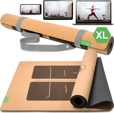 Produktbild von BACKLAxx® Kork Yogamatte XL mit Naturkautschuk inkl. Mattengurt -Nachhaltige Sportmatte (Fitnessmatte) rutschfest schadstofffrei mit Anti-Rutsch-Zonen