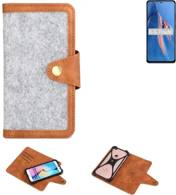 Produktbild von K-S-Trade Handyhülle kompatibel mit Xiaomi Redmi Note 11E Pro Schutzhülle Filz-Hülle Kunst-Leder hellgrau braun (1x)