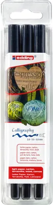 Image de Edding 1255-3S Stylo de calligraphie - Feutre de coloriage, noir, set de 3 pièces