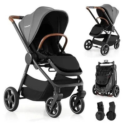 Imagen del producto de Cochecito para bebé con asiento reversible, carrito de paseo plegable, color gris