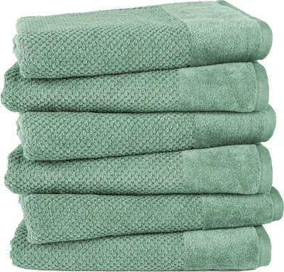 Produktbild von Pure Label 6-TLG. Badetücher Set mit Anhängeschlaufe aus 100% Baumwolle, saugstark und weich| 6 Badetücher aus Baumwolle 70x140 cm, Grün - Salbeigrün