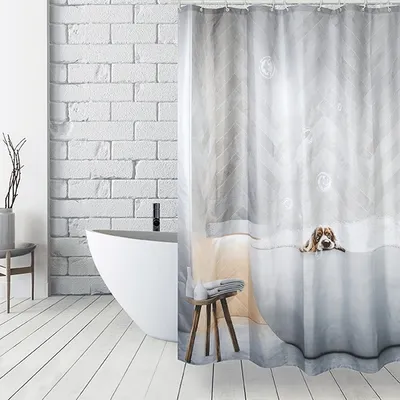 Produktbild von MSV Anti-Schimmel Duschvorhang - Anti-Bakteriell, waschbar, wasserdicht, mit 12 Duschvorhangringen - Polyester, „Doggy“ 180x200cm