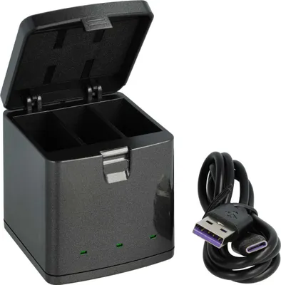 Produktbild von vhbw USB-C Ladegerät kompatibel mit GoPro Hero 13 Kamera - Ladeschale 3-fach + USB-C Kabel Ladeanzeige