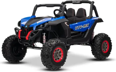 Obrázok produktu pre Detské elektrické autíčko NEW RSX 24V, modré, pohon 4x4, lítiová batéria, kolesá EVA, odpruženie všetkých kolies, dvojité sedadlo z imitácie kože vhodné pre 2 deti, diaľkové ovládanie, MP3 prehrávač s pripojením USB/AUX