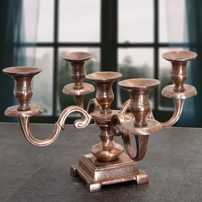 Produktbild von Kerzenleuchter Aluminium, Kupferfarbend, Flach, edler Kerzenhalter, 5-armig