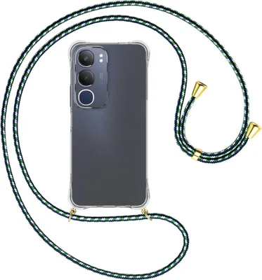 Produktbild von Handykette Backcover-Schutzhülle mit Band (Metall goldfarben) für Vivo Y19S 4G - grün/blau/weiß