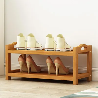 Produktbild von Mehrschichtiges Schuhregal aus dickem Bambus, große Kapazität, langlebige Aufbewahrung für Schlafzimmer, Schlafsaal, 2 Schichten, 50 cm Länge
