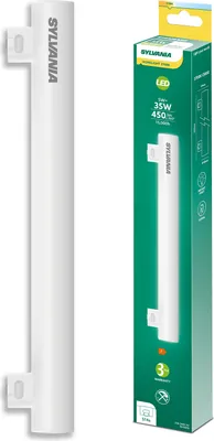 A Sylvania LED linienlampe is shown next to its packaging.