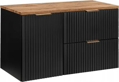 Produktbild von Waschtischunterschrank 100.8cm Adriel mit 2 Schubladen, Schwarz und Holzoptik