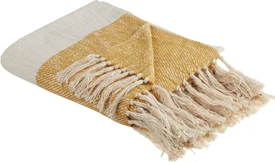 Produktbild von BELIANI Decke mit Fransen beige / orange Baumwolle Acryl 130 x 170 cm Wohnzimmer Schlafzimmer Boho