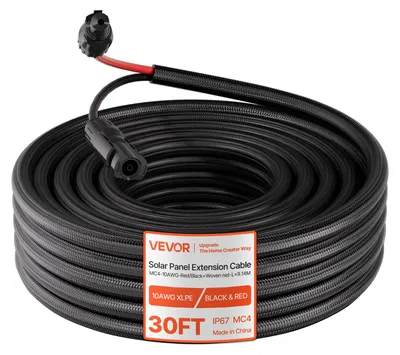 Zdjęcie produktu dla Przedłużacz kabla solarnego VEVOR 9,14 m, 10 AWG, przedłużacz kabla solarnego z powłoką ognioodporną, złącza żeńskie i męskie, IP67, kabel PV, do samochodu, kampera, czarny i czerwony