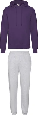 Produktbild von Fruit of the Loom Jogginganzug - Jogginghose & Kapuzensweatshirt, Farbe:Grau & Purple, Größe:S