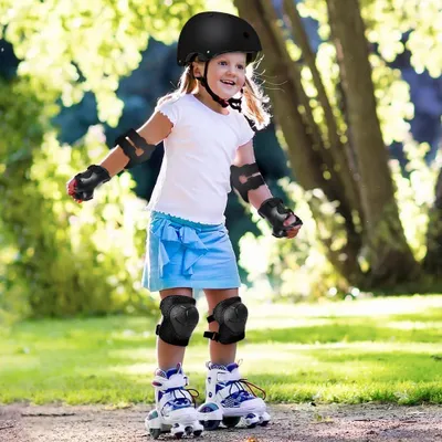 Produktbild von Kniebeschermers für Kinder mit Helm und Schutzausrüstung - 7-in-1 Set mit verstellbaren Ellenbogen- und Handgelenkschützern