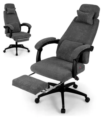 Produktbild von Ergonomischer Bürostuhl mit ausziehbarer Fußstütze, verstellbarer Rückenlehne, Kopfstütze und Lendenstütze, Drehstuhl mit Wippfunktion für Zuhause und Büro
