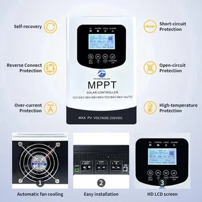 Produktbild von Solarladeregler MPPT 80A - 230V DC - Automatische Spannungsanpassung 12-96V - Solarregler für netzunabhängige Anlagen