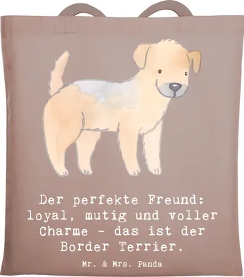Produktbild von Mr. & Mrs. Panda Tote Bag Border Terrier Freund - Braun Pastell - Geschenk, Hunderassen, Jutebeutel, Schultasche, Büchertasche, Shopping Tasche, Familienhund, mutig