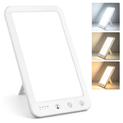 Image de Lampe de luminothérapie LED Peviasot, 10000 lux, idéale pour l'automne et l'hiver, avec 3 couleurs de lumière, 5 niveaux de luminosité, 4 minuteries,tactile, connecteur USB-C et pied réglable