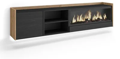 Produktbild von TV-Möbel Holzeffekt schwarz eiche 212x35x50cm Kamin mit Feuereffekt