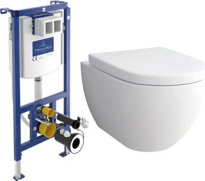 Produktbild von Alpenberger Spülrandloses Hänge WC Set | ViConnect Spülkasten | Mit/ohne Betätigungsplatte | WC mit Absenkautomatik (6200 UNI, ohne Betätigungsplatte)