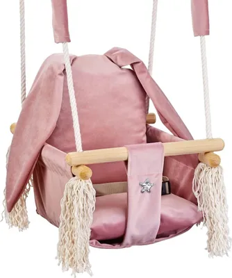 Produktbild von Love Gifts® Babyschaukel aus Holz hochwertig und geeignet als Indoor Schaukel, montierbar an der Decke sowie im Türrahmen, Hase-Rose  EU