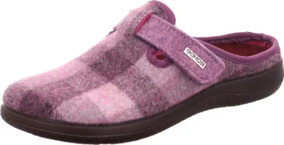 Produktbild von Rohde Damen Pantoffel Hausschuh aus Softfilz mit Karomuster und Riemen Bari 6557, Größe:42 EU, Farbe:Violett