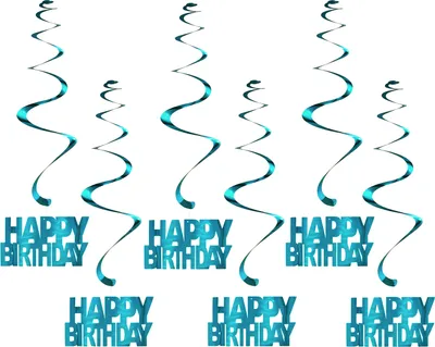 Produktbild von Oblique Unique 6 Spiral Wirbel Deckenhänger Girlanden mit Happy Birthday Anhänger türkis für Geburtstag Deko Hängedeko
