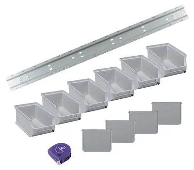Produktbild von vasalat Stapelboxen 160x102x75mm Gr.2, Sichtlagerboxen für Werkstatt Garage und Lager, Kunststoff grau, 6x Sichtlagerkästen mit Wandhalterung + 4x Trennsteg
