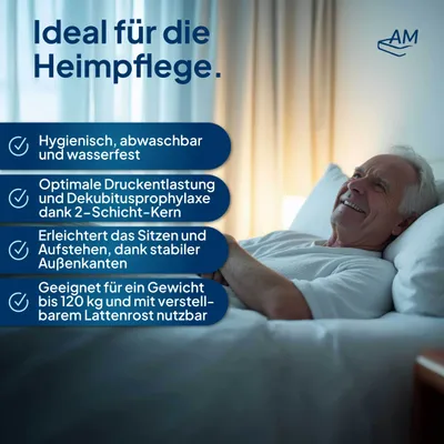 Produktbild von AM Qualitätsmatratzen | Premium Pflegematratze 90x200 cm - Dekubitusprophylaxe - Standard für die Heimpflege