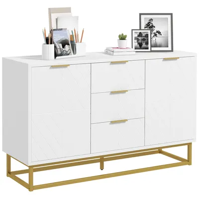 Image de HOMCOM 47" buffet avec rangement, bar à café contemporain avec étagères réglables et pieds en métal, meuble de rangement de cuisine avec base surélevée, blanc