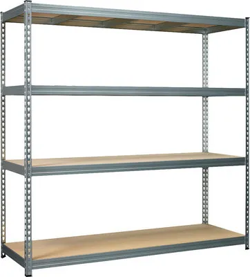 Produktbild von Schwerlastregal Robus 400 verzinkt 180x180x60 cm Stecksystem 4 Holzböden Tragkraft 1600 kg