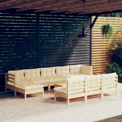 Produktbild von Möbel 11-tlg. Garten-Lounge-Set mit Creme Kissen Kiefernholz - Terrassenmöbel 3097121