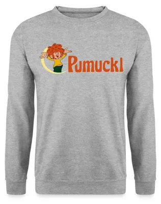 Produktbild von Spreadshirt Pumuckl Mit Frecher Pose Und Logo Schriftzug Uni Pullover, L, Weißgrau meliert