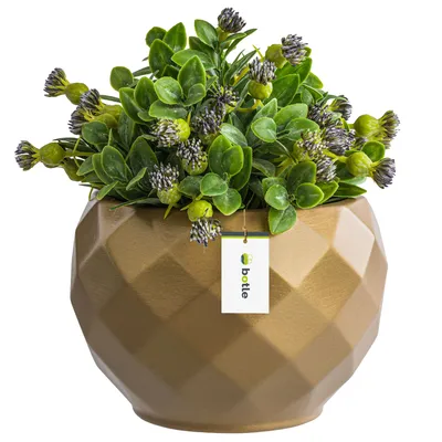 Produktbild von Runder Blumentopf aus Keramik Farbe Gold Glanz 18,5 cm H 17 cm-Moderne und stilvolle Dekoration, räumliche Pflanzenabdeckung