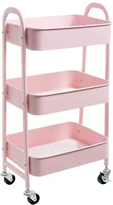 Produktbild von Unyqoos® Metall-Rollwagen mit 3 Körben – 40×30×70 cm, platzsparender Aufbewahrungswagen auf Rollen, 2 Feststellbremsen