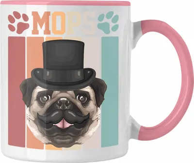 Produktbild von Trendation - Mops Besitzer Tasse Geschenk Lustiger Spruch Geschenkidee Retro Vinatge Mops (Rosa)
