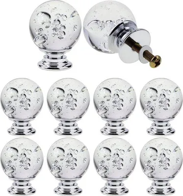 Produktbild von Transparente Kristallglas-Knäufe mit Luftblasen, für Schubladen und Schränke, weiß, Beige